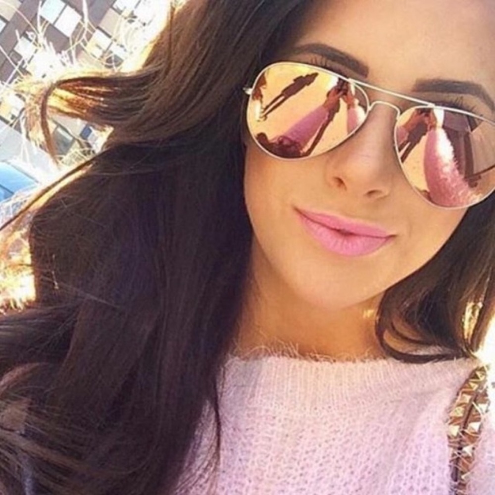 Pink Gold Mirrored Aviator Sunglasses - Picture 3 of 3